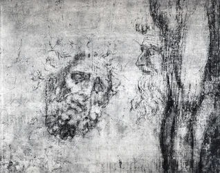 Parede desenho de duas cabeças, c.1530 (carvão sobre gesso)